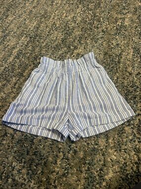 High-Waist Blue & White Striped Womens Shorts